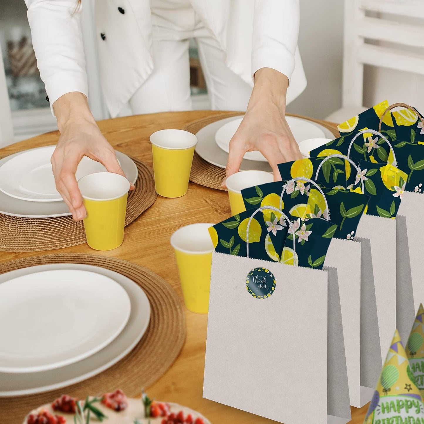 1.5 Inch Round 500 Count Lemons and Flowers Perforated Roll Stickers - Thank You Labels for Favors - Packing Thank You Stickers for Small Business Store Owners