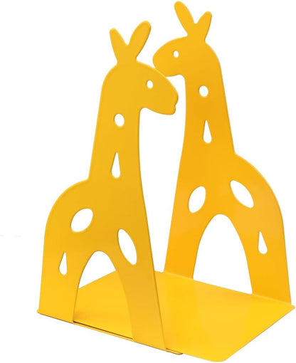 Yellow Giraffe Bookends Cute Metal Book Ends Decorative Bookends Animal Style Book Holder Journal Book Organizer CD Holder Home Office Bookends for Back to School Student Birthday Kids Gifts