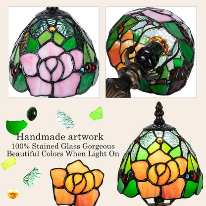 Small Tiffany Table Lamp, 3 Color-Temperature Roses Stained Glass Lamp,6 Inch Tiffany Style Lamp for Bedroom Living Room Home, Handcrafted Light, Included Bulb (Yellow)
