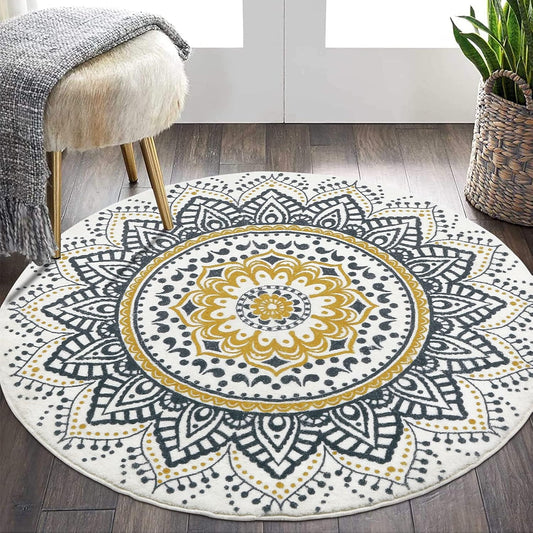 Washable Round Area Rug 4ft Non Slip Vintage Circle Rugs for Bedroom Soft Non Shedding Boho Round Bedside Carpet for Living Room Dining Room Bathroom College Dorm