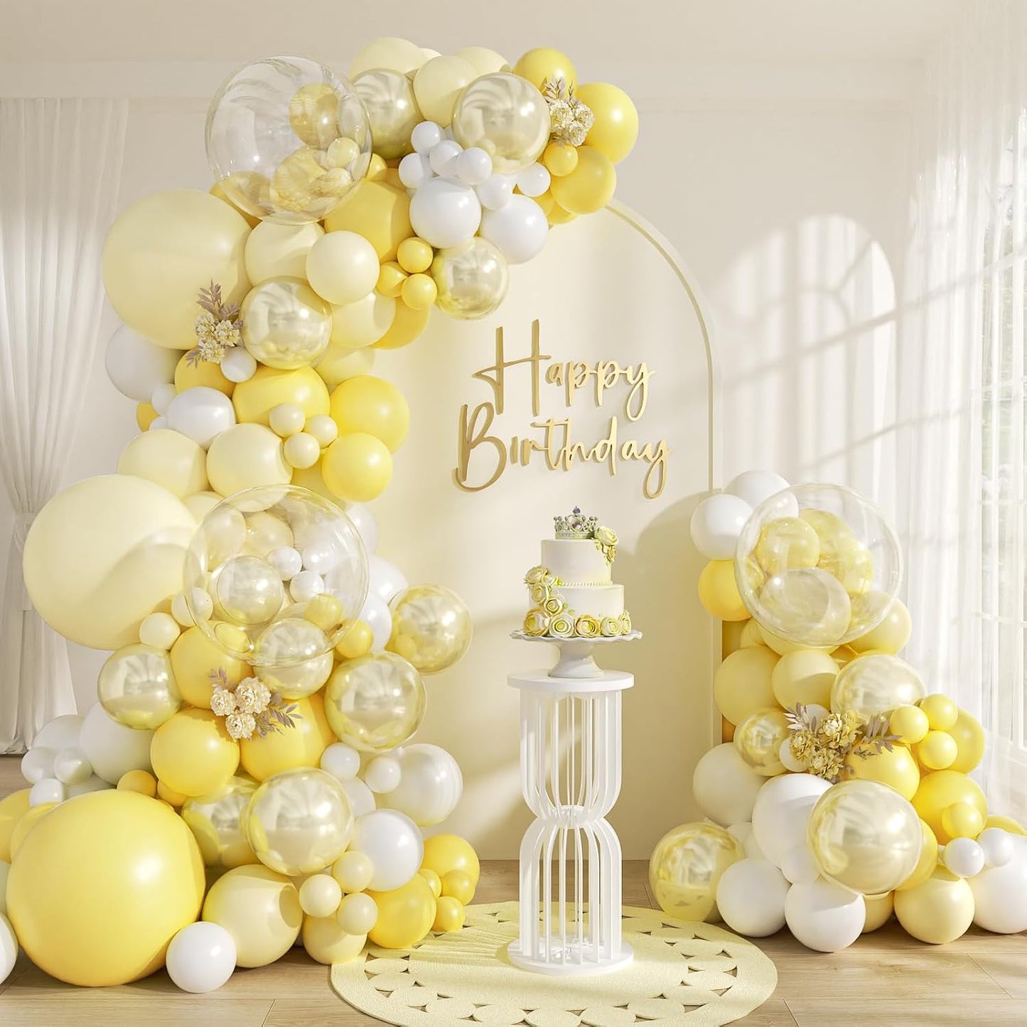 124pcs Pastel Yellow Balloon Arch Kit Double Stuffed Pearl Yellow Balloons | Baby Shower, Bridal Shower, Birthday Party Decorations