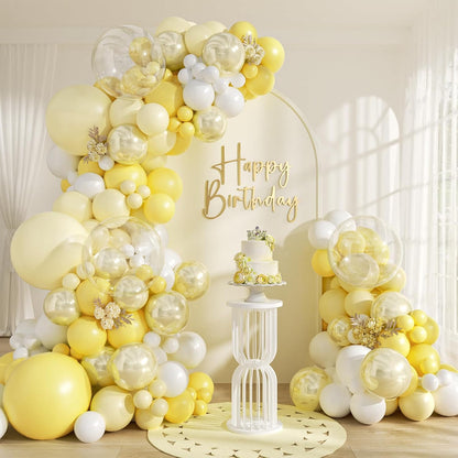124pcs Pastel Yellow Balloon Arch Kit Double Stuffed Pearl Yellow Balloons | Baby Shower, Bridal Shower, Birthday Party Decorations