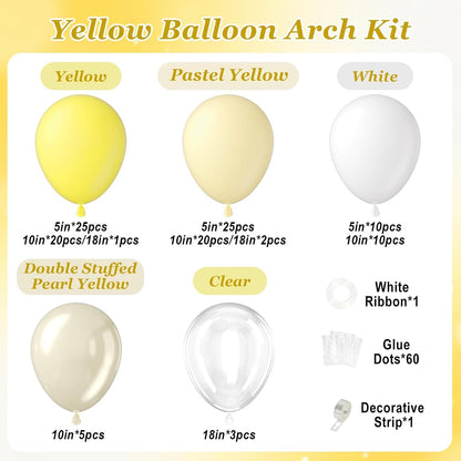 124pcs Pastel Yellow Balloon Arch Kit Double Stuffed Pearl Yellow Balloons | Baby Shower, Bridal Shower, Birthday Party Decorations