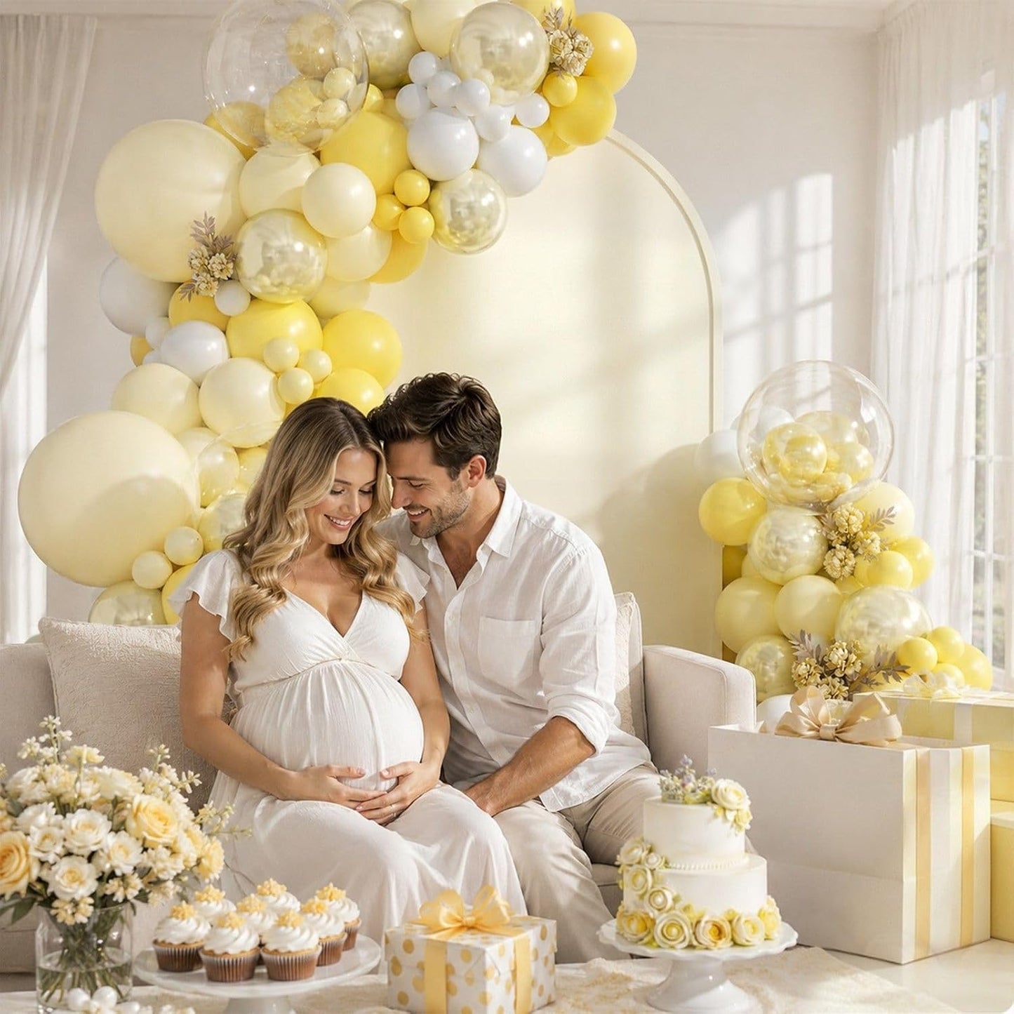 124pcs Pastel Yellow Balloon Arch Kit Double Stuffed Pearl Yellow Balloons | Baby Shower, Bridal Shower, Birthday Party Decorations
