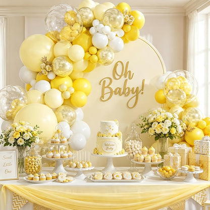 124pcs Pastel Yellow Balloon Arch Kit Double Stuffed Pearl Yellow Balloons | Baby Shower, Bridal Shower, Birthday Party Decorations