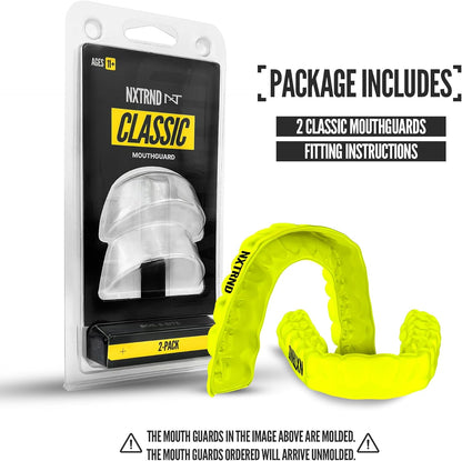 2 Pack Classic Mouthguard, Custom Fit Sports Mouthpiece for Football, Boxing, MMA, Basketball, Hockey, Lacrosse, Youth & Adult (Neon Yellow)