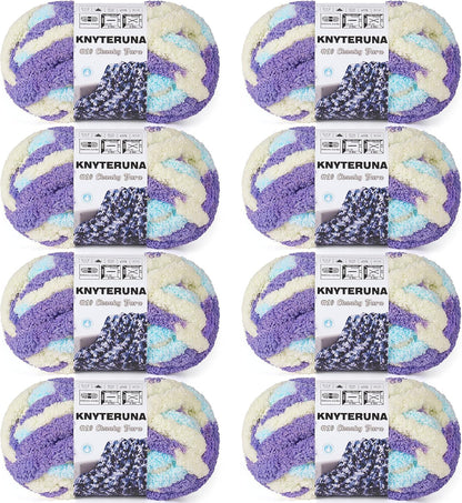Chunky Yarn for Hand Knitting, #10 Chunky Blanket Chenille Yarn, Bulky Thick Jumbo Yarn, Super Chunky Knit Yarn for Crocheting, 8 Skein (8oz,20yds Each Skein), Tie Dye Purple & Yellow & Blue