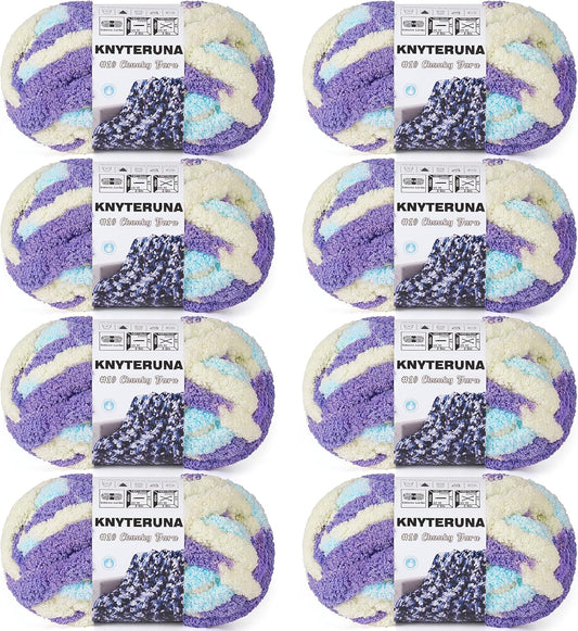 Chunky Yarn for Hand Knitting, #10 Chunky Blanket Chenille Yarn, Bulky Thick Jumbo Yarn, Super Chunky Knit Yarn for Crocheting, 8 Skein (8oz,20yds Each Skein), Tie Dye Purple & Yellow & Blue