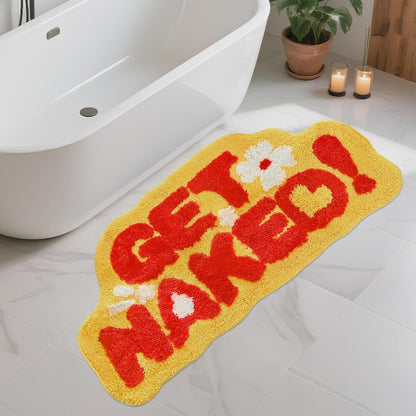Get Naked Bath Rug, Fun Bathroom Rug, Yellow Bath Mat Non Slip Microfiber Plush Absorbent Washable for Bathtub, Bedroom and Shower 20"x40"