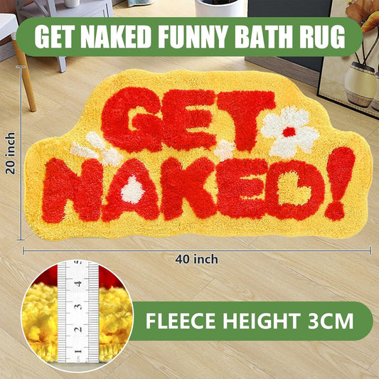 Get Naked Bath Rug, Fun Bathroom Rug, Yellow Bath Mat Non Slip Microfiber Plush Absorbent Washable for Bathtub, Bedroom and Shower 20"x40"