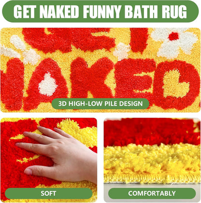 Get Naked Bath Rug, Fun Bathroom Rug, Yellow Bath Mat Non Slip Microfiber Plush Absorbent Washable for Bathtub, Bedroom and Shower 20"x40"