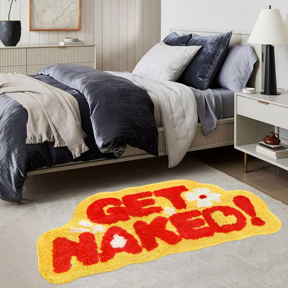 Get Naked Bath Rug, Fun Bathroom Rug, Yellow Bath Mat Non Slip Microfiber Plush Absorbent Washable for Bathtub, Bedroom and Shower 20"x40"