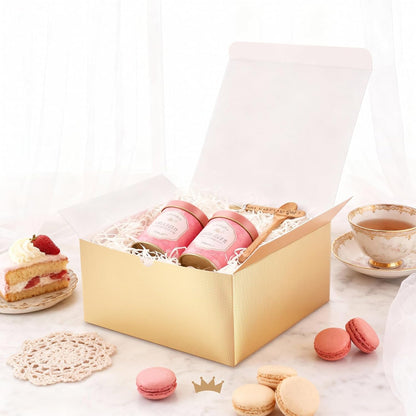 Gold Gift Boxes with Lids 10 Pack 8x8x4 Inches, 80ft Twine,Paper Bridesmaid Proposal Boxes, Christmas Gift Boxes in Bulk for Wedding, Party, Light Weight Gifts (Glossy Gold, Grain Texture)