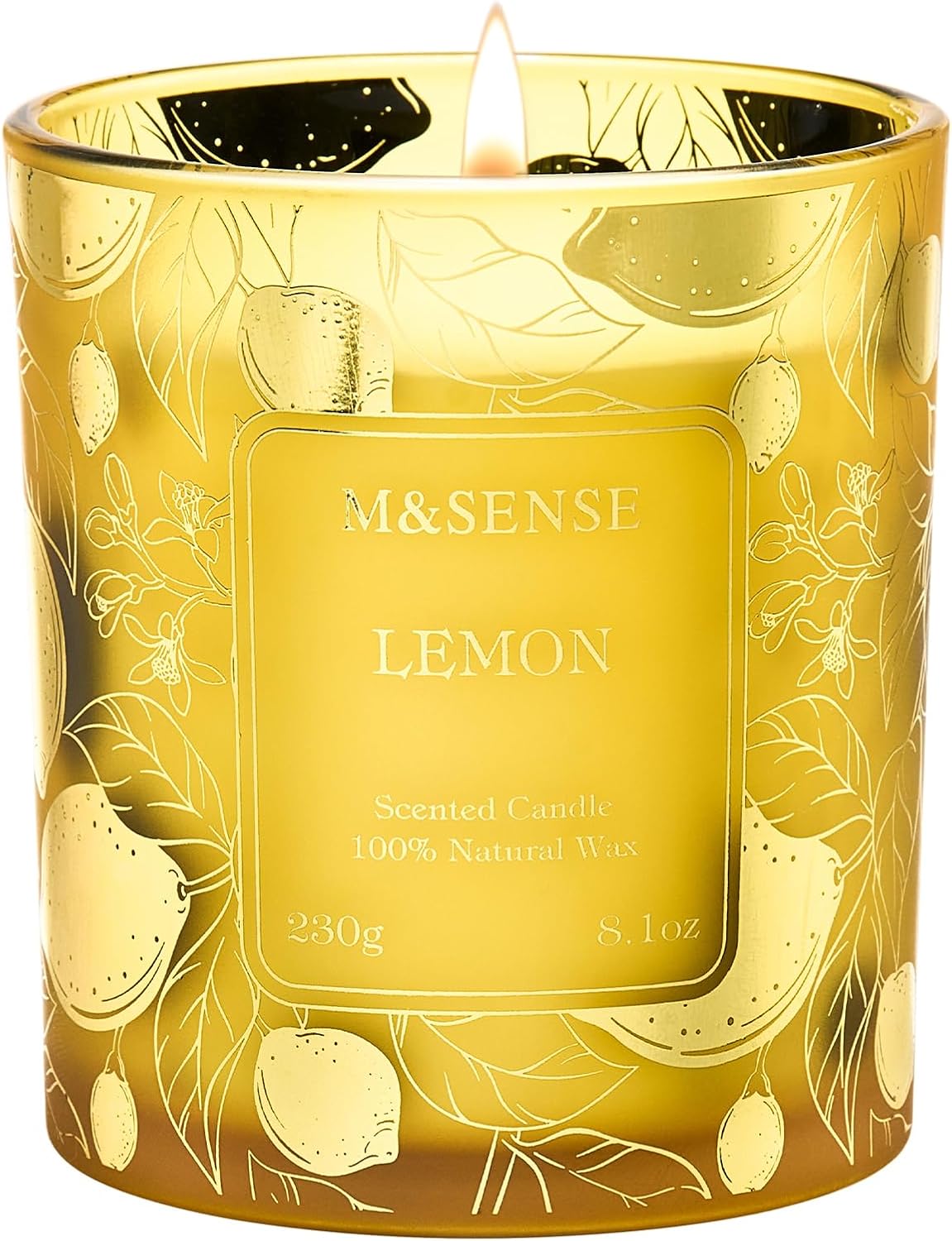 Lemon Soy Candle, 8.1oz Gilded Glass, Office Calming Gift | 42H Long Burn, Vegan Wax, No Toxin, Fresh Air Purifying Calming, Warmer Safe, Reusable Desk Organizer