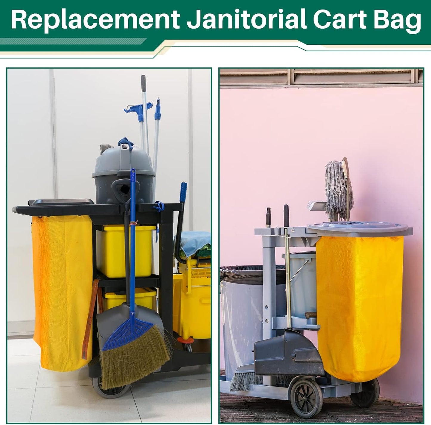 16 x 11 x 27 inch Replacement Janitorial Cleaning Cart Bag High Capacity Commercial Janitorial Cart Bag Housekeeping for Housekeeper Restaurant Motel Cafe Facility Office, 23 Gallon, Yellow(1 Pc)