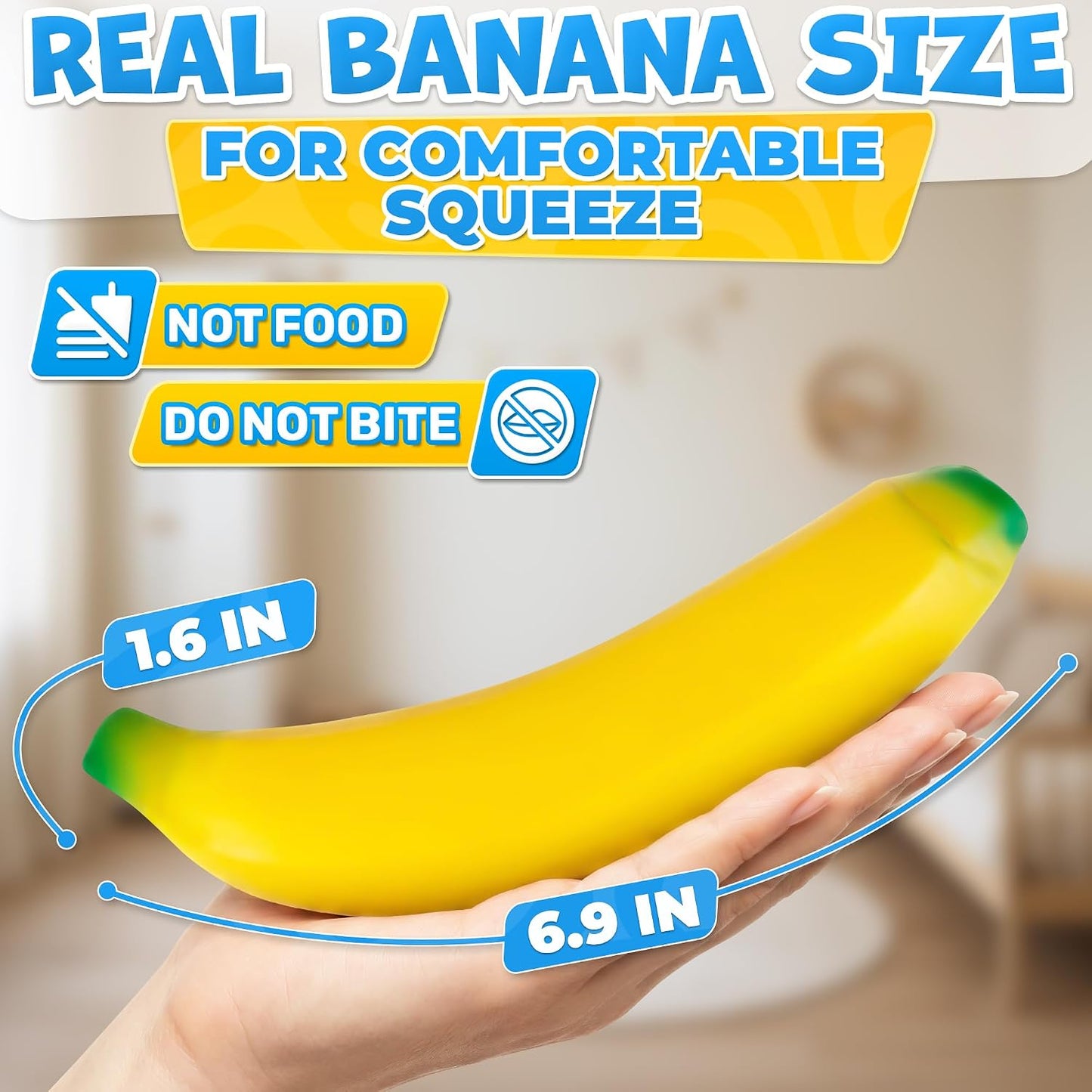 Banana Squishy, 6.9 x 1.6 in, Super Soft Silicone Fidget (Yellow) | Slow Rising Squeeze for Instant Stress Relief, Big Novelty Office Desk Decor, Pocket Size Gag Gift for Adults and Coworkers