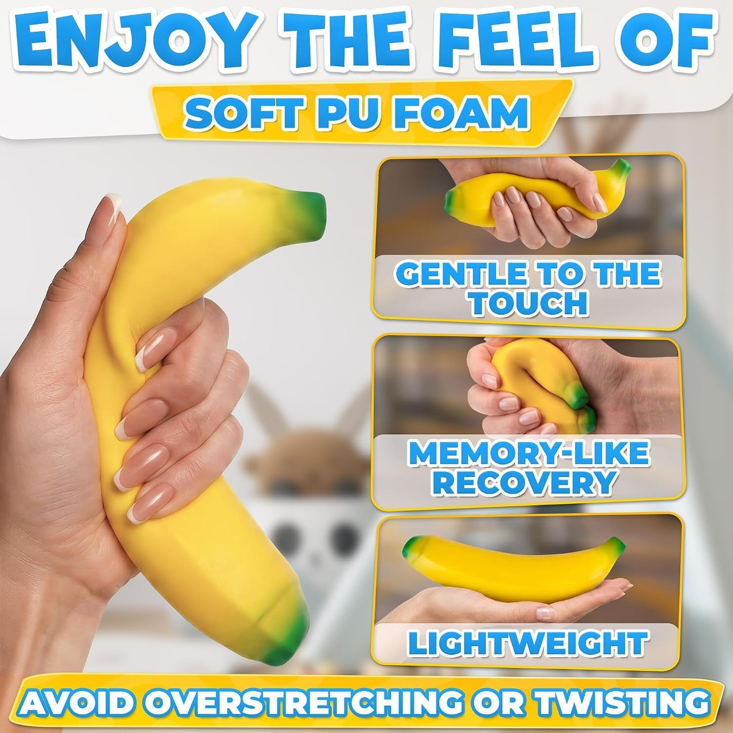 Banana Squishy, 6.9 x 1.6 in, Super Soft Silicone Fidget (Yellow) | Slow Rising Squeeze for Instant Stress Relief, Big Novelty Office Desk Decor, Pocket Size Gag Gift for Adults and Coworkers