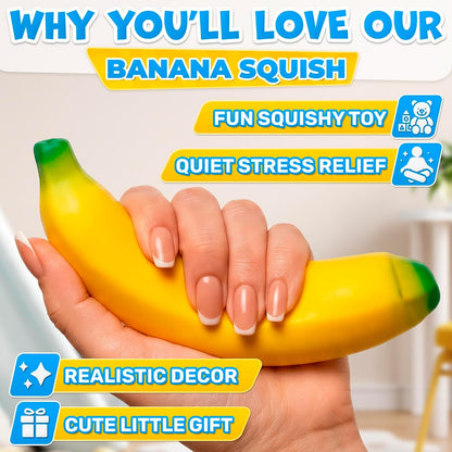 Banana Squishy, 6.9 x 1.6 in, Super Soft Silicone Fidget (Yellow) | Slow Rising Squeeze for Instant Stress Relief, Big Novelty Office Desk Decor, Pocket Size Gag Gift for Adults and Coworkers