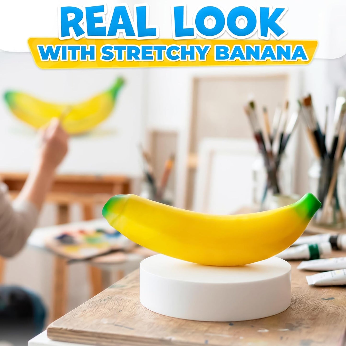 Banana Squishy, 6.9 x 1.6 in, Super Soft Silicone Fidget (Yellow) | Slow Rising Squeeze for Instant Stress Relief, Big Novelty Office Desk Decor, Pocket Size Gag Gift for Adults and Coworkers