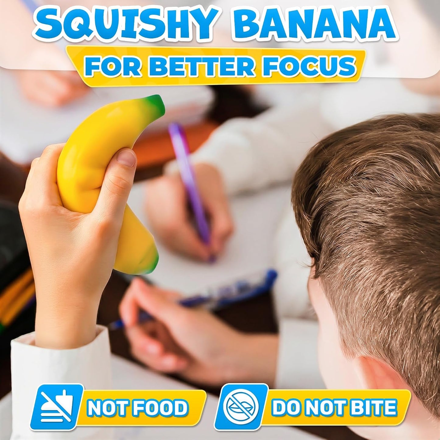 Banana Squishy, 6.9 x 1.6 in, Super Soft Silicone Fidget (Yellow) | Slow Rising Squeeze for Instant Stress Relief, Big Novelty Office Desk Decor, Pocket Size Gag Gift for Adults and Coworkers