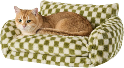 Cat Bed Small Dog Orthopedic Couch Beds for Pets up to 13 lbs | Fluffy Multifunctional Double-Layer Warming Kitten Pet Couch Orthopedic Beds with Machine Washable Cover and Non-Slip Bottom