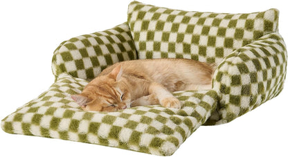 Cat Bed Small Dog Orthopedic Couch Beds for Pets up to 13 lbs | Fluffy Multifunctional Double-Layer Warming Kitten Pet Couch Orthopedic Beds with Machine Washable Cover and Non-Slip Bottom