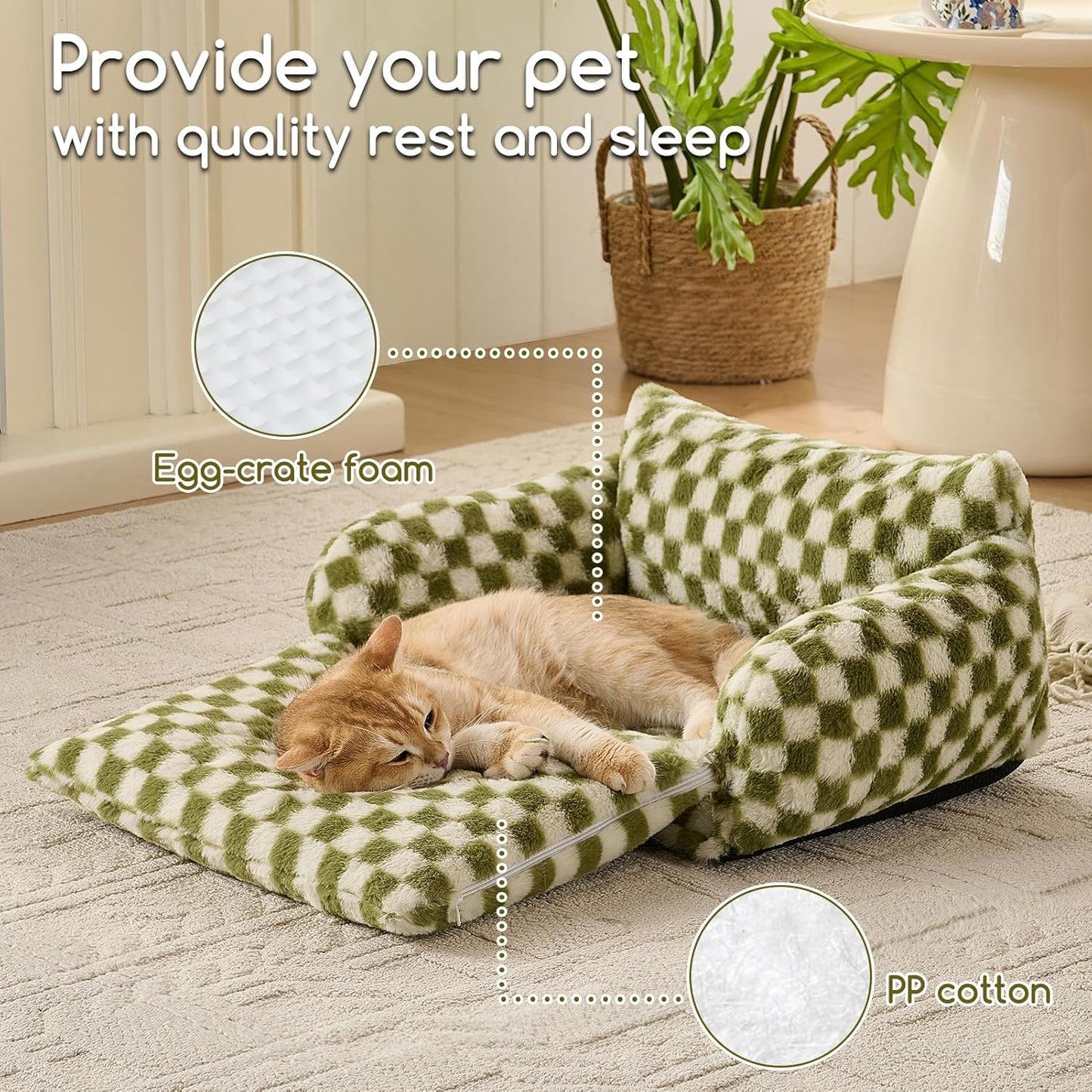 Cat Bed Small Dog Orthopedic Couch Beds for Pets up to 13 lbs | Fluffy Multifunctional Double-Layer Warming Kitten Pet Couch Orthopedic Beds with Machine Washable Cover and Non-Slip Bottom