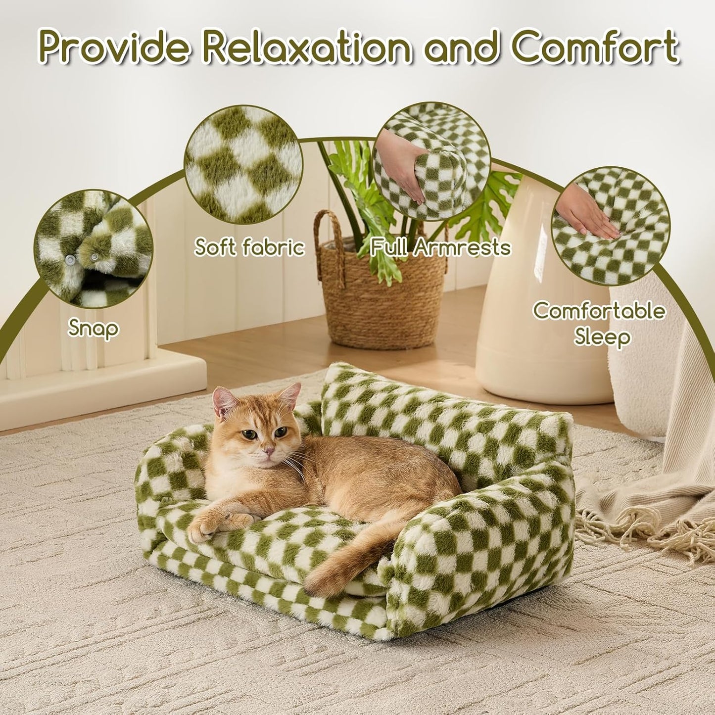 Cat Bed Small Dog Orthopedic Couch Beds for Pets up to 13 lbs | Fluffy Multifunctional Double-Layer Warming Kitten Pet Couch Orthopedic Beds with Machine Washable Cover and Non-Slip Bottom