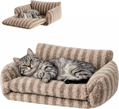 Cat Bed Small Dog Orthopedic Couch Beds for Pets up to 13 lbs | Fluffy Multifunctional Double-Layer Warming Kitten Pet Couch Orthopedic Beds with Machine Washable Cover and Non-Slip Bottom