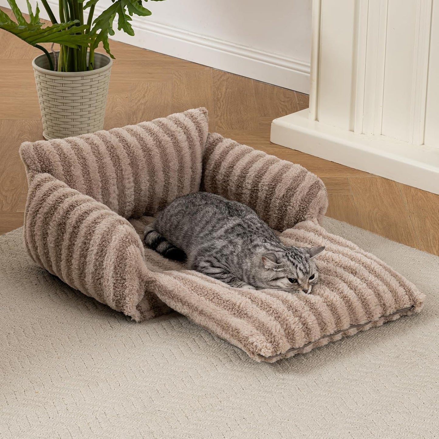 Cat Bed Small Dog Orthopedic Couch Beds for Pets up to 13 lbs | Fluffy Multifunctional Double-Layer Warming Kitten Pet Couch Orthopedic Beds with Machine Washable Cover and Non-Slip Bottom