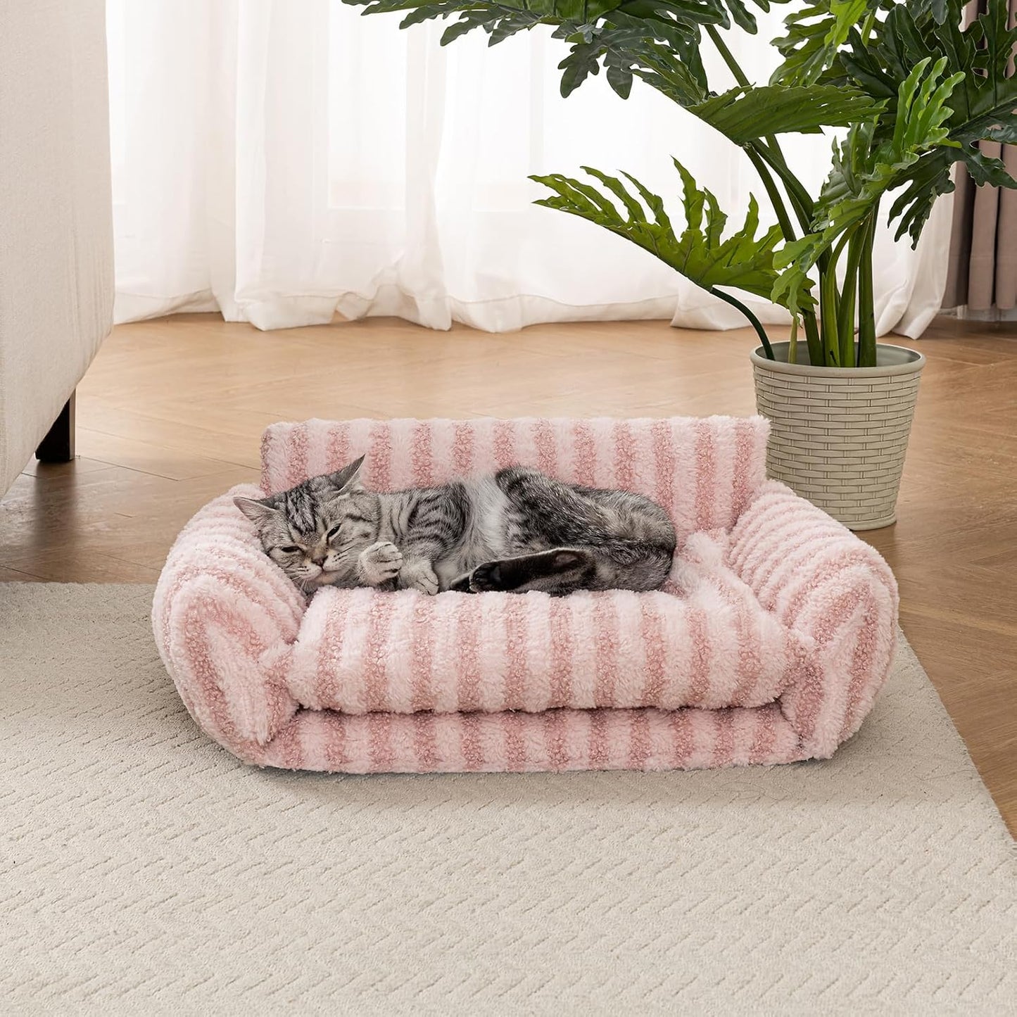 Cat Bed Small Dog Orthopedic Couch Beds for Pets up to 13 lbs | Fluffy Multifunctional Double-Layer Warming Kitten Pet Couch Orthopedic Beds with Machine Washable Cover and Non-Slip Bottom