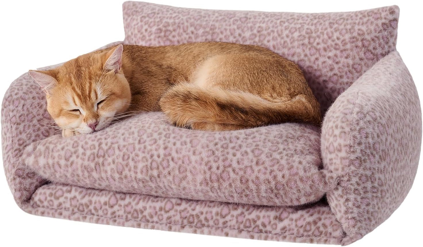 Cat Bed Small Dog Orthopedic Couch Beds for Pets up to 13 lbs | Fluffy Multifunctional Double-Layer Warming Kitten Pet Couch Orthopedic Beds with Machine Washable Cover and Non-Slip Bottom