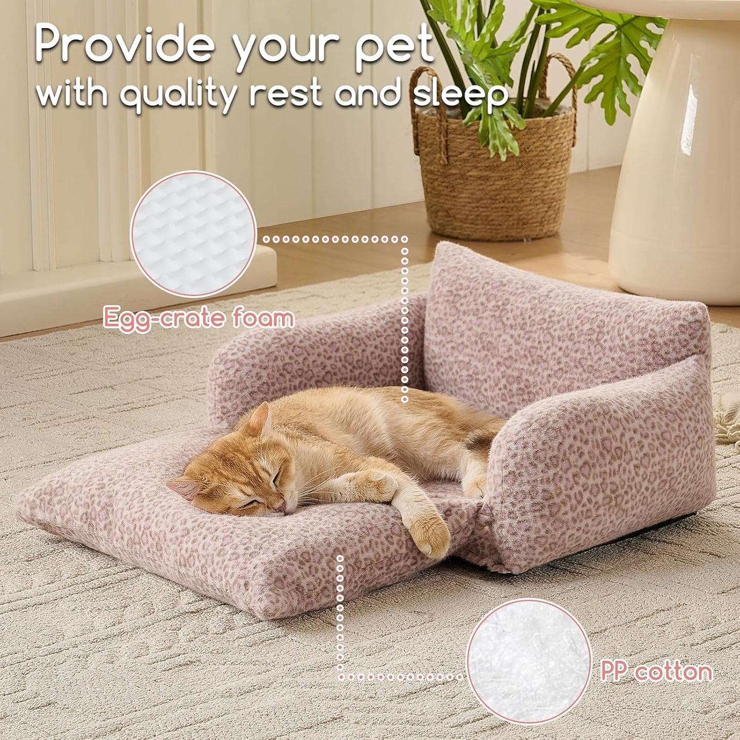 Cat Bed Small Dog Orthopedic Couch Beds for Pets up to 13 lbs | Fluffy Multifunctional Double-Layer Warming Kitten Pet Couch Orthopedic Beds with Machine Washable Cover and Non-Slip Bottom