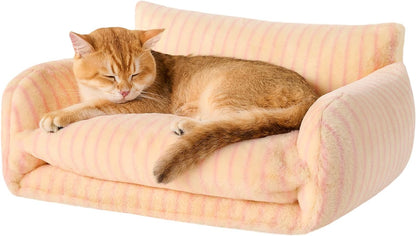 Cat Bed Small Dog Orthopedic Couch Beds for Pets up to 13 lbs | Fluffy Multifunctional Double-Layer Warming Kitten Pet Couch Orthopedic Beds with Machine Washable Cover and Non-Slip Bottom