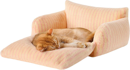 Cat Bed Small Dog Orthopedic Couch Beds for Pets up to 13 lbs | Fluffy Multifunctional Double-Layer Warming Kitten Pet Couch Orthopedic Beds with Machine Washable Cover and Non-Slip Bottom