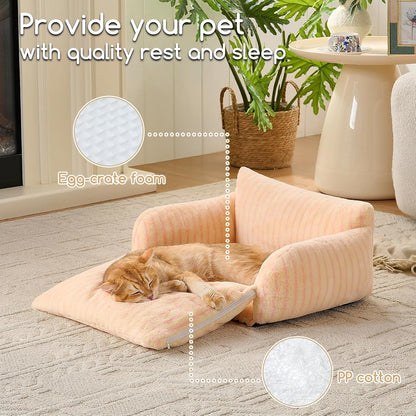 Cat Bed Small Dog Orthopedic Couch Beds for Pets up to 13 lbs | Fluffy Multifunctional Double-Layer Warming Kitten Pet Couch Orthopedic Beds with Machine Washable Cover and Non-Slip Bottom