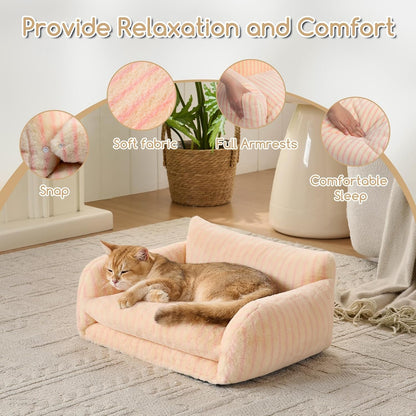 Cat Bed Small Dog Orthopedic Couch Beds for Pets up to 13 lbs | Fluffy Multifunctional Double-Layer Warming Kitten Pet Couch Orthopedic Beds with Machine Washable Cover and Non-Slip Bottom