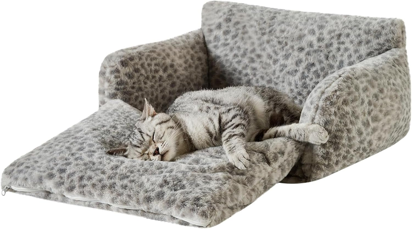 Cat Bed Small Dog Orthopedic Couch Beds for Pets up to 13 lbs | Fluffy Multifunctional Double-Layer Warming Kitten Pet Couch Orthopedic Beds with Machine Washable Cover and Non-Slip Bottom
