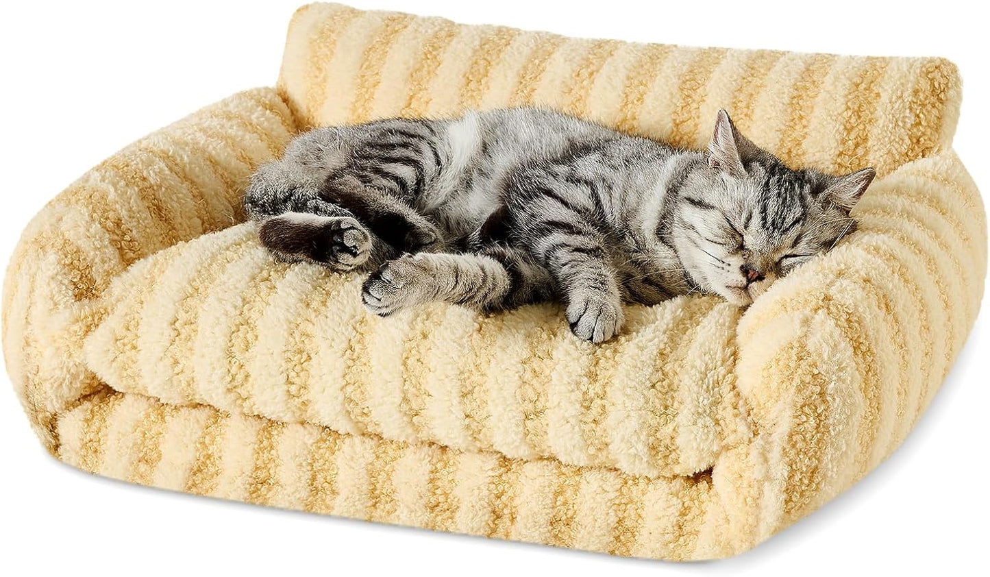 Cat Bed Small Dog Orthopedic Couch Beds for Pets up to 13 lbs | Fluffy Multifunctional Double-Layer Warming Kitten Pet Couch Orthopedic Beds with Machine Washable Cover and Non-Slip Bottom