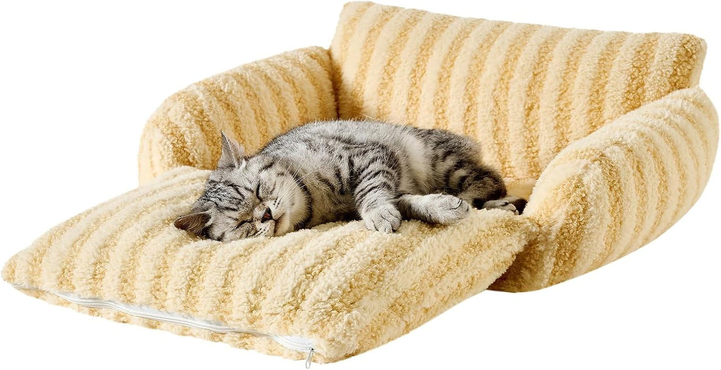 Cat Bed Small Dog Orthopedic Couch Beds for Pets up to 13 lbs | Fluffy Multifunctional Double-Layer Warming Kitten Pet Couch Orthopedic Beds with Machine Washable Cover and Non-Slip Bottom