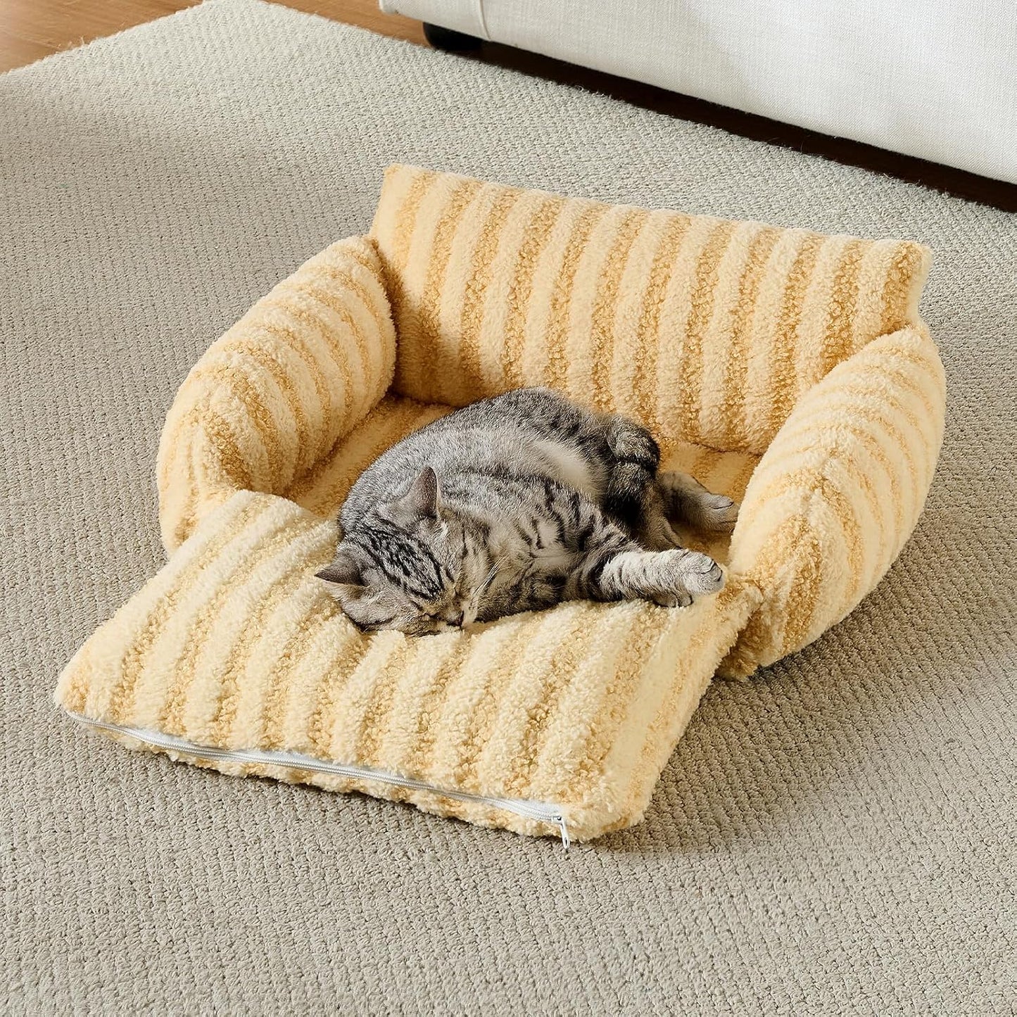 Cat Bed Small Dog Orthopedic Couch Beds for Pets up to 13 lbs | Fluffy Multifunctional Double-Layer Warming Kitten Pet Couch Orthopedic Beds with Machine Washable Cover and Non-Slip Bottom
