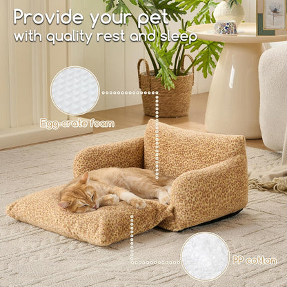 Cat Bed Small Dog Orthopedic Couch Beds for Pets up to 13 lbs | Fluffy Multifunctional Double-Layer Warming Kitten Pet Couch Orthopedic Beds with Machine Washable Cover and Non-Slip Bottom