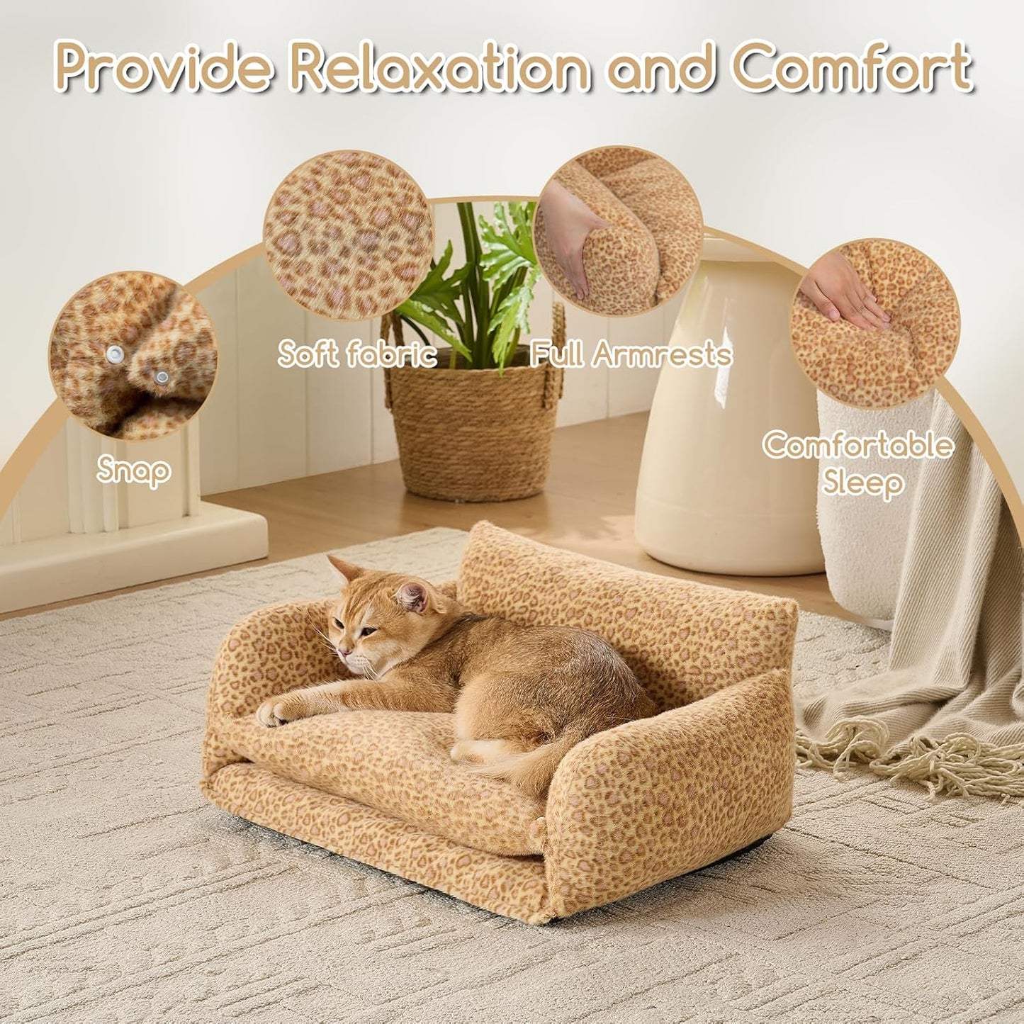 Cat Bed Small Dog Orthopedic Couch Beds for Pets up to 13 lbs | Fluffy Multifunctional Double-Layer Warming Kitten Pet Couch Orthopedic Beds with Machine Washable Cover and Non-Slip Bottom