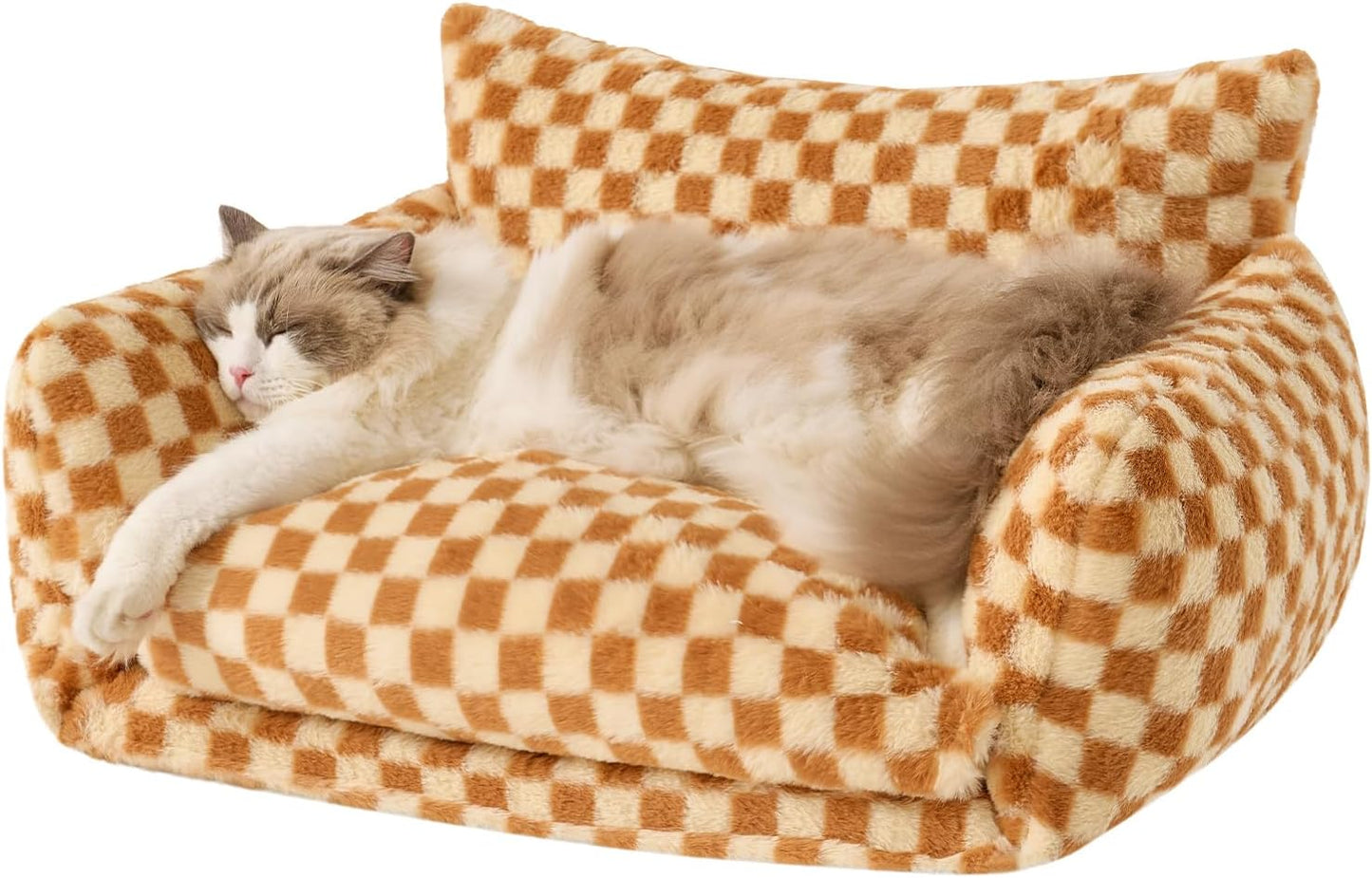 Cat Bed Small Dog Orthopedic Couch Beds for Pets up to 13 lbs | Fluffy Multifunctional Double-Layer Warming Kitten Pet Couch Orthopedic Beds with Machine Washable Cover and Non-Slip Bottom