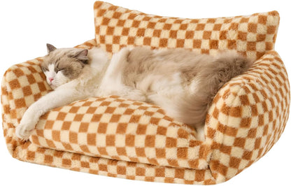 Cat Bed Small Dog Orthopedic Couch Beds for Pets up to 13 lbs | Fluffy Multifunctional Double-Layer Warming Kitten Pet Couch Orthopedic Beds with Machine Washable Cover and Non-Slip Bottom