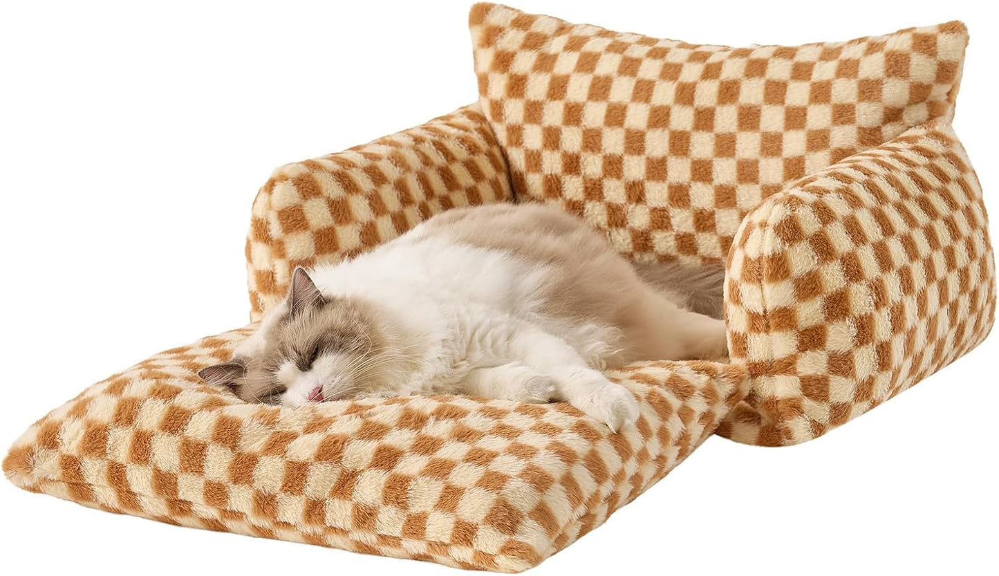 Cat Bed Small Dog Orthopedic Couch Beds for Pets up to 13 lbs | Fluffy Multifunctional Double-Layer Warming Kitten Pet Couch Orthopedic Beds with Machine Washable Cover and Non-Slip Bottom