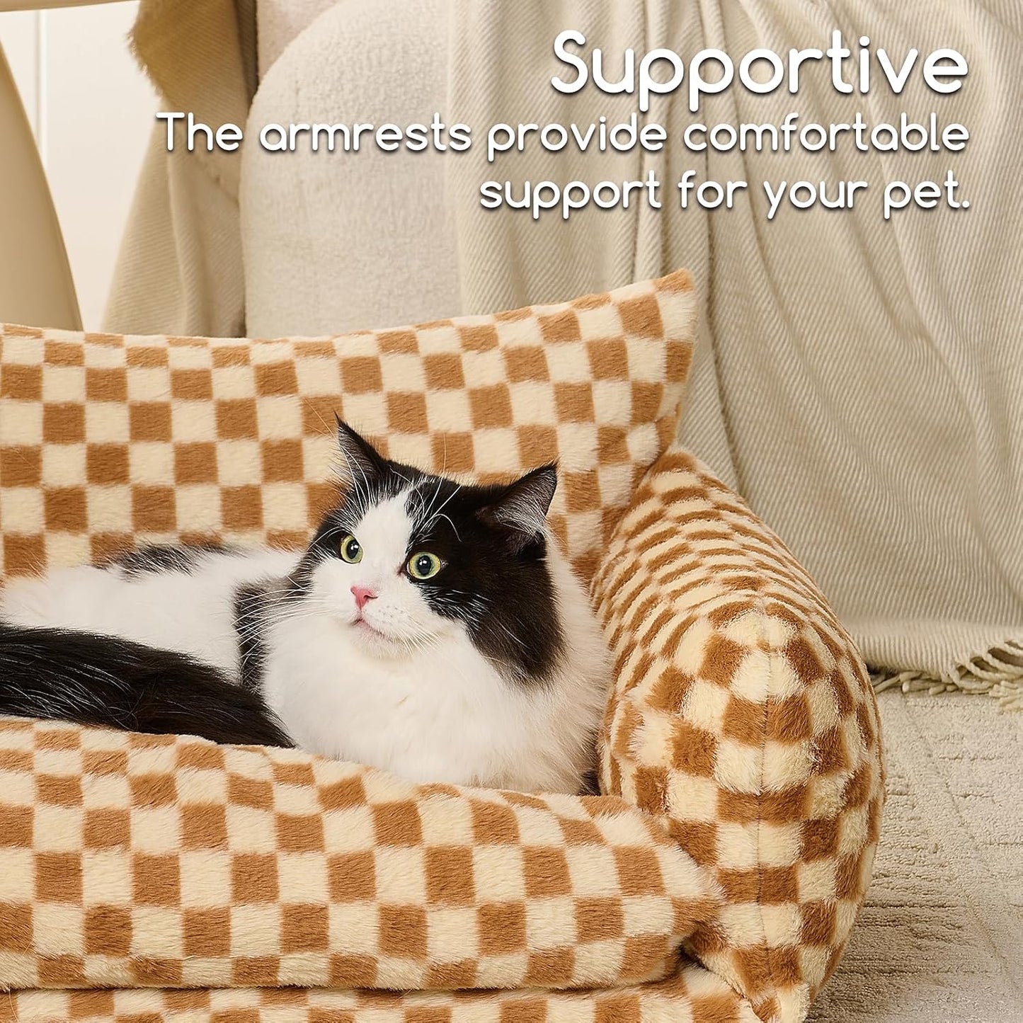 Cat Bed Small Dog Orthopedic Couch Beds for Pets up to 13 lbs | Fluffy Multifunctional Double-Layer Warming Kitten Pet Couch Orthopedic Beds with Machine Washable Cover and Non-Slip Bottom