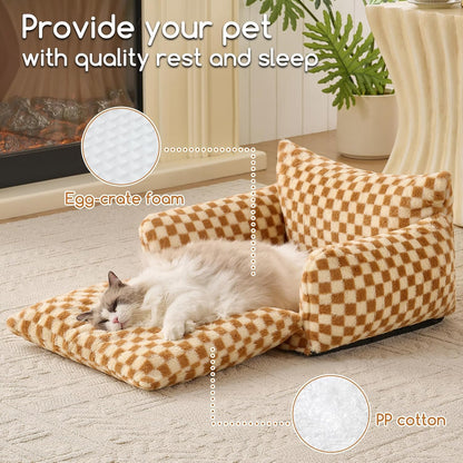 Cat Bed Small Dog Orthopedic Couch Beds for Pets up to 13 lbs | Fluffy Multifunctional Double-Layer Warming Kitten Pet Couch Orthopedic Beds with Machine Washable Cover and Non-Slip Bottom