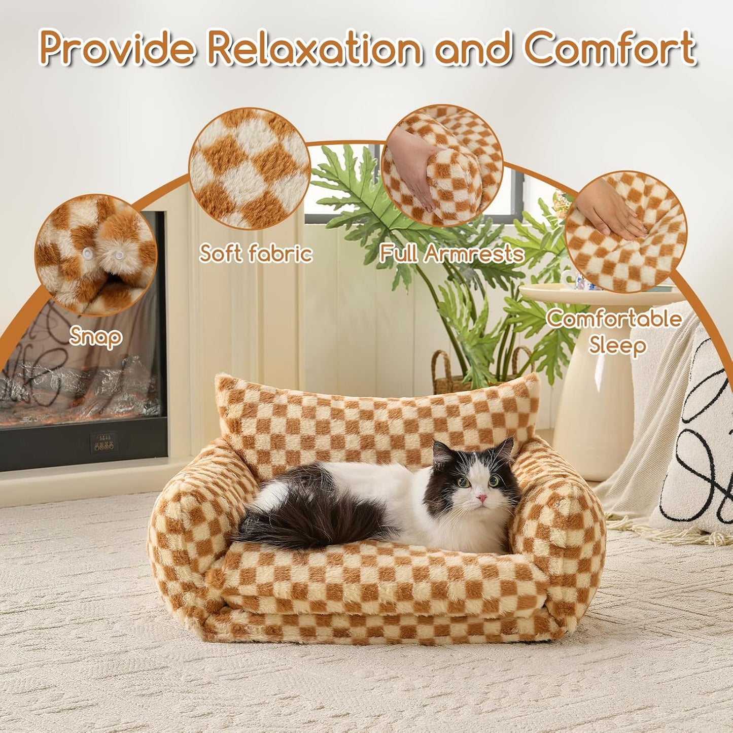 Cat Bed Small Dog Orthopedic Couch Beds for Pets up to 13 lbs | Fluffy Multifunctional Double-Layer Warming Kitten Pet Couch Orthopedic Beds with Machine Washable Cover and Non-Slip Bottom