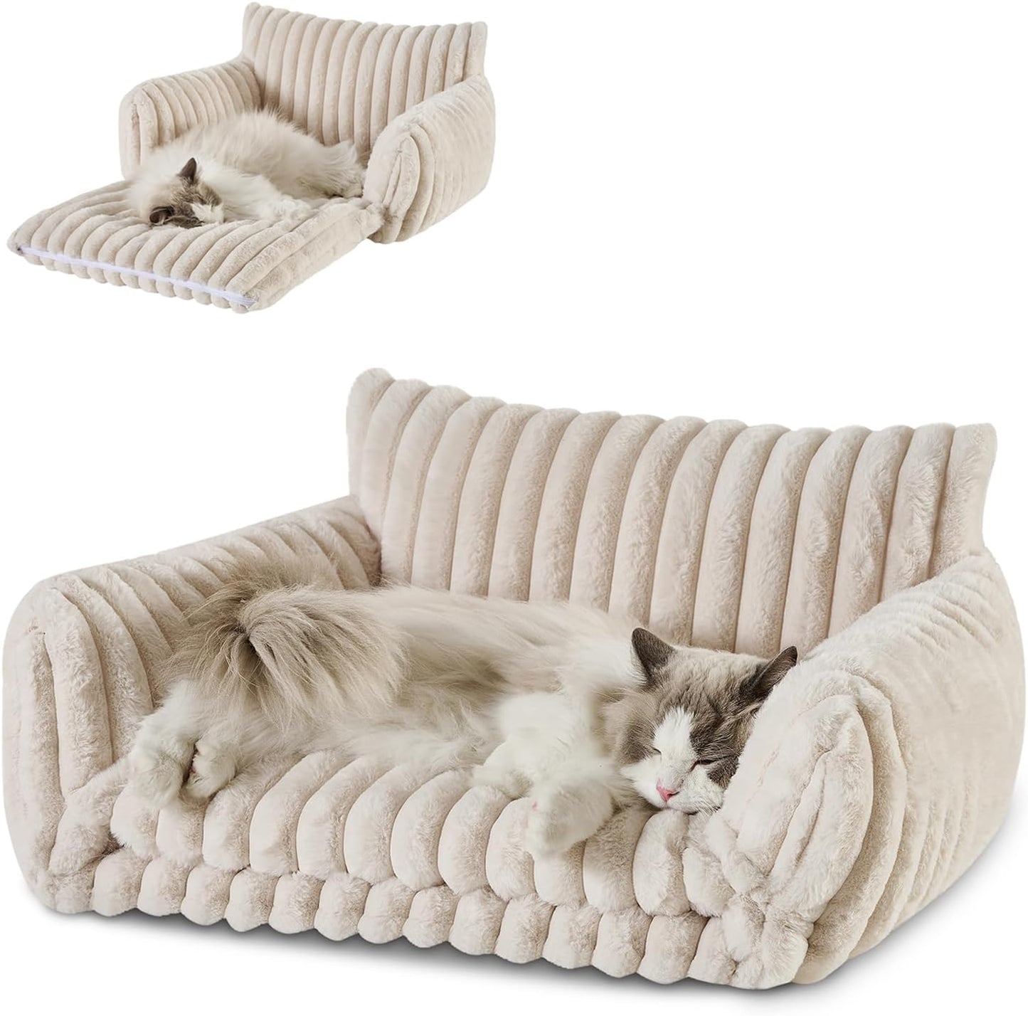 Cat Bed Small Dog Orthopedic Couch Beds for Pets up to 13 lbs | Fluffy Multifunctional Double-Layer Warming Kitten Pet Couch Orthopedic Beds with Machine Washable Cover and Non-Slip Bottom